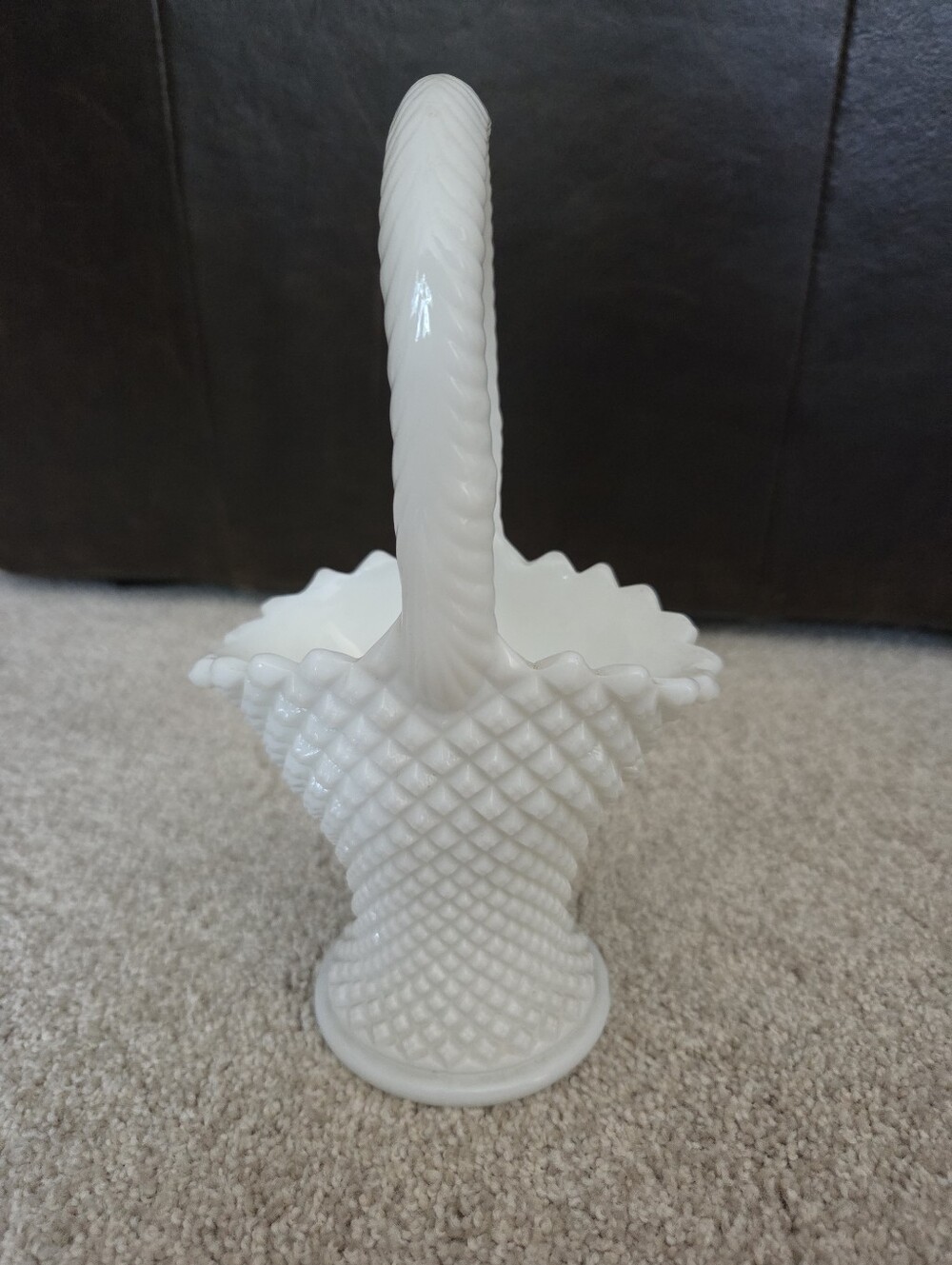 Westmoreland English Hobnail Milk Glass Basket